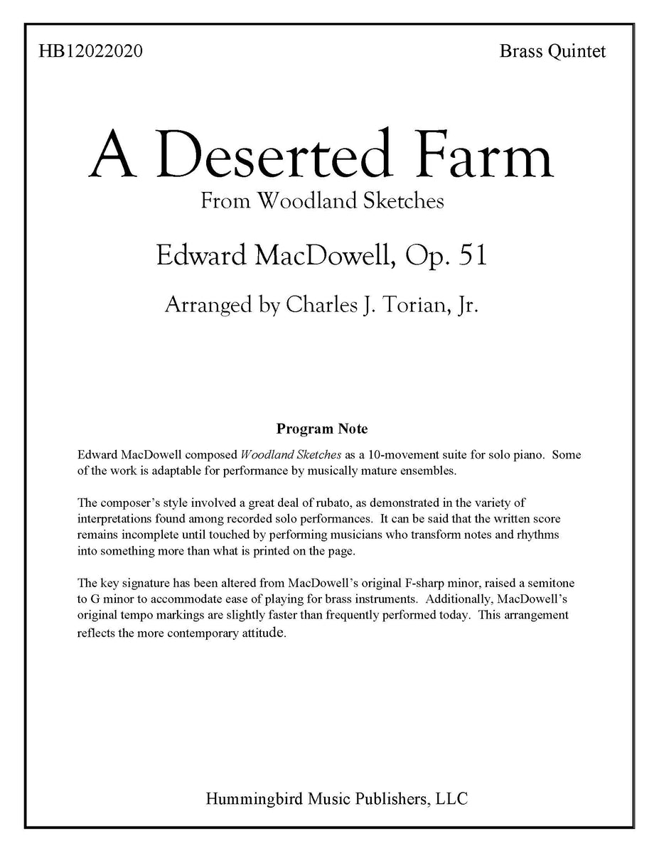 A DESERTED FARM from Woodland Sketches for Brass Quintet – Hummingbird ...